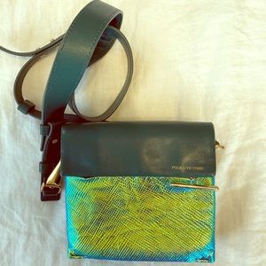 Pour la Victoire forest green, shimmer crossbody